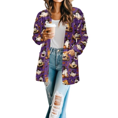 Image of Forchrinse Red Ladybug Cardigan for Women Causal Long Sleeve Open Front Cardigans Sweater Fashion 2024 Fall Coat with Pockets
