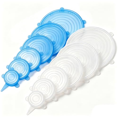 12 pcs Silicone Stretch lids set(6 Sizes,white&blue)