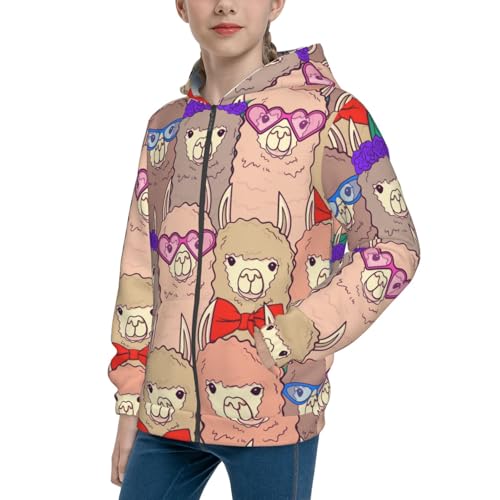 Cute Lamas Kids Pullover Hoodies Boys Zip Up Sweatshirts Girls Athletic Clothes with Pocket
