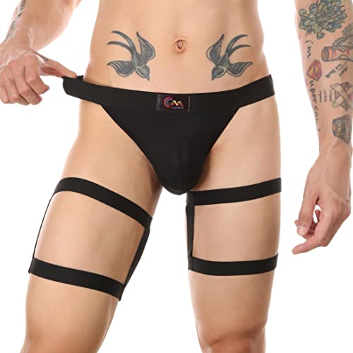 Men's Athletic Jockstrap Underwear Hollow Out Low Rise Strappy Cutout Bikini Jock Strap Rave Underpants with Leg Band4