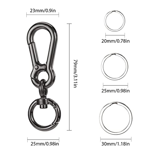 Seadesky Carabiner Clip Keychain Hooks 4Pcs W/ 12Pcs Key Rings, Swivel Eye Snap Hook Keyring Key Chain Holder Organizer For Car Key Finder Keyfob (Gun Grey) #TOP1