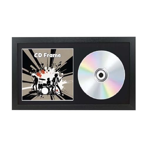 Boldon Framing - Black Solid Wood CD Double Display Frame with Black Mount