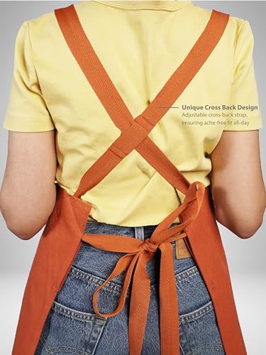 Image of Kitchen Apron - 100% Cotton, Adjustable Neck strap, Large Pocket - Unisex Apron for Men & Women - Cooking, Baking, BBQ, Gardening - Solid Colours, Striped and Checkered Patterns