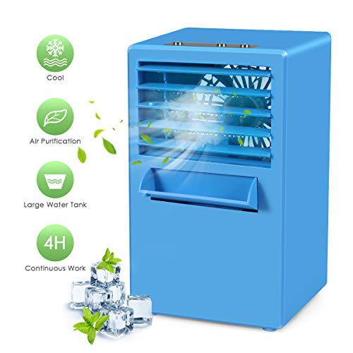 Personal Air Cooler, 4 in 1 Air Space Conditioner, Evaporative Humidifier Purifier with 3 Speeds, Portable Desk Cooling Fan for Home Room Office Outdoor