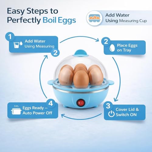 Image of Electric Egg Boiler 7 Egg Capacity One Touch Operation Automatic Shut Off Stainless Steel Plate Egg Cooker Steamer Poacher Appliance