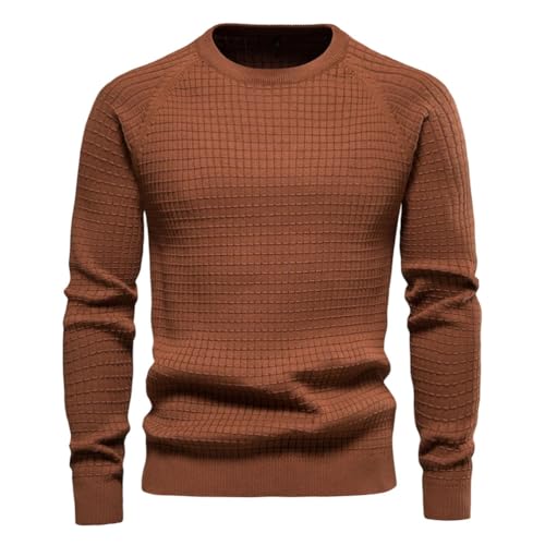 Men's Solid Crew Neck Vintage Knitwear Sweater Backed Plaid Long Sleeve Casual Pullover Sweaters4