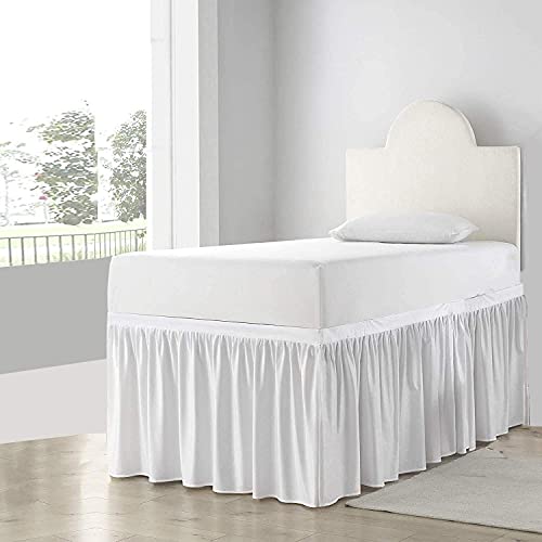 HomeDesign's Dorm Room Bed Skirt - College Dorm Bed Skirt - Long Bed Skirt Dorm - Extra Long Dorm Room Bed Skirt - 100% Microfiber - White - Twin-XL - 36" Drop