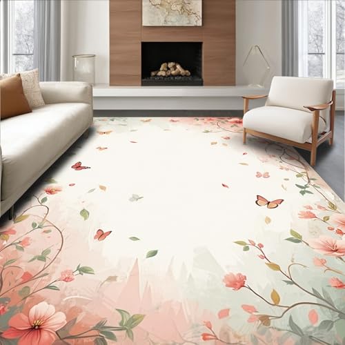 ODIKA Flatwoven High Traffic Area Rug 2x3, Cottagecore Garden with