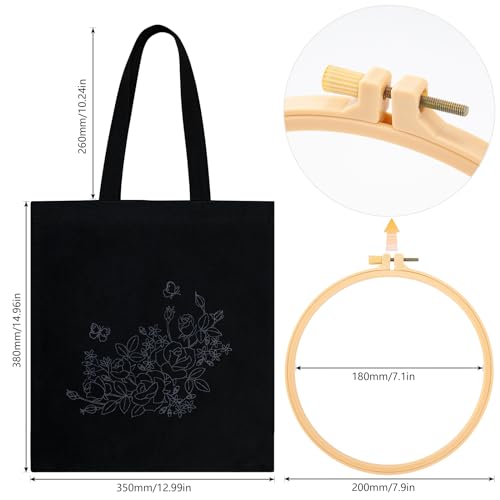 JSRQT Canvas Tote Bag Embroidery Kit for Beginners Adults Stamped Cross Stitch Starter Kit with White Rose Pattern - Image 3