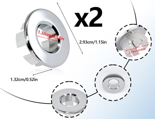 KAPSING 2 Stück Waschbecken Überlauf Abdeckung,Runde Messing KüChe Spüle Überlaufabdeckungen,Waschbecken Ersatz Ring,für Badezimmer Badewanne(Silber,22-24mm)