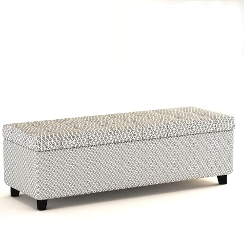 Image of 3 Seater Upholstered Ottoman Bench with Storage for Living Room | End of Bed Storage Seat | Button Tufted Pouffe Storage Settee Couch for Living Room Bedroom Office