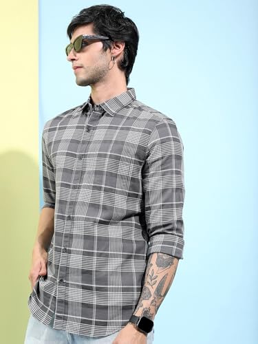 Image of Highlander Men's Slim Fit Checks Shirt | Long Sleeves | Regular Collar | Casual Shirts for Men