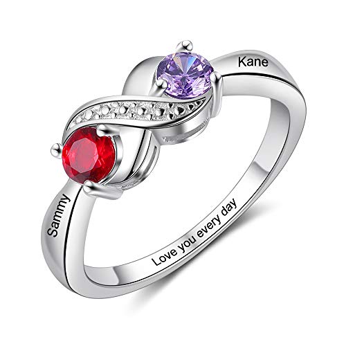 Personalized Mother Ring for Women Custom Engraved Name Promise Ring with Simulated Birthstones Gifts for Mother Grandma Mother's Day Girls Sister Friend