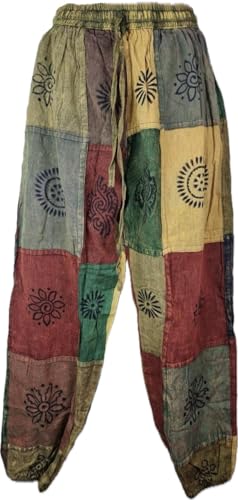 Karma Handicrafts Patchwork Casual Cotton Trousers Hippie Yoga Pants Festival Combat SP1 (US, Alpha, XX-Large, 3X-Large, Regular, Regular, Multi)