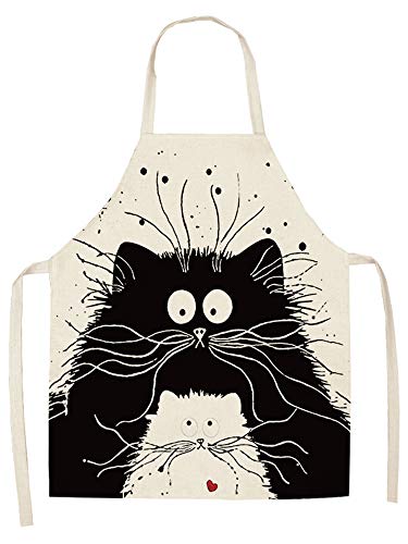 SicoVision Tablier de cuisine sans manches en coton et lin imprimé chat amusant pour homme et femme 50 x 68 cm (Type-1) Cover