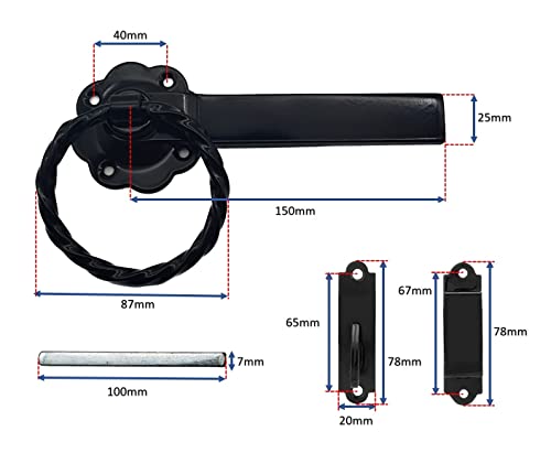 Infinity Decor 6” 150mm Heavy Duty Twisted Ring Gate Latch Catch Lock Set in Epoxy Black Finish for Garden Gate shed Door - Image 3