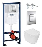 WC-Sitz mit Absenkautomatik Grohe Vorwandelement inkl. Drückerplatte chrom + Lavita Wand WC Galve ohne Spülrand + WC-Sitz mit Soft-Close-Absenkautomatik + Wand-Halter-Set