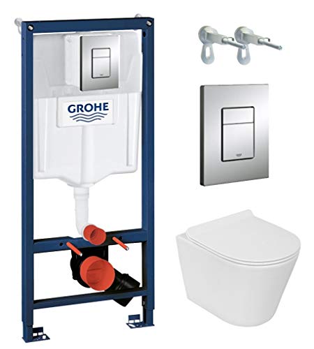 Grohe Rapid SL Excusa Element Incluye placa de accionado +, Lavita  Inodoro de pared sin cisterna borde +  Asiento de inodoro con dispositivo automático de descenso suave