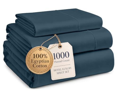 Image of LANE LINEN Twin XL Sheets Deep Pockets 100% Egyptian Cotton - Estate Blue