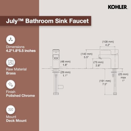 Image of KOHLER July 29928IN-4ND-CP Comfort Height Single Contral Lav Faucet Without Drain