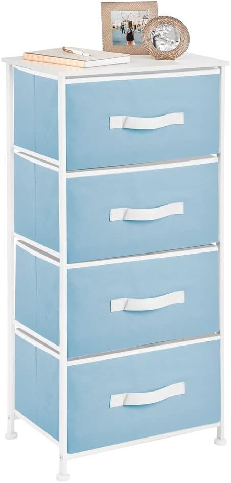 Flash Deals - 50% OFF mDesign Tall Dresser Storage Tower Stand - Sturdy Steel Frame, Wood Top, 4 Drawer Easy Pull Fabric Bin - Organizer for Bedroom, Hallway, Entryway, Closet - Textured Print - Light Yellow/White Exclusive Discount 70% Price mDesign Tall Dresser Storage Tower Stand - Sturdy Steel Frame, Wood Top, 4 Drawer Easy Pull Fabric Bin - Organizer for Bedroom, Hallway, Entryway, Closet - Textured Print - Light Yellow/White
