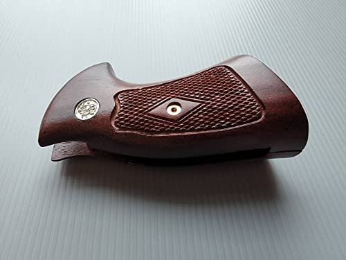 [Bmpl] Hardwood Gun Checkered Grips Compatible With Smith & Wesson S&W K/L Frame Square Butt Revolver Grips, Diamond Rice, Handmade,Imported #TOP5