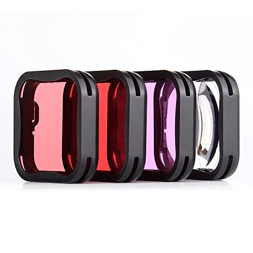 YALLSAME Tauchfilter für GoPro Hero 7, 6, 5, Super Suit Tauchgehäuse, Objektivfilter-Set 4 Stück (Farbe Rot, Magenta, Schnorchelrosa, Makro), Unterwasserfotografie-Zubehör für GoPro 5, 6, 7, Schwarz Cover