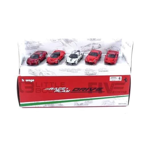 BBURAGO - Pack de Regalo 5 Ferrari Drives - 5 Modelos realistas de Coches ic&oacute;nicos Que miden 3" Pulgadas, Licencia Oficial Ferrari, Edad Recomendada 3+ a&ntilde;os