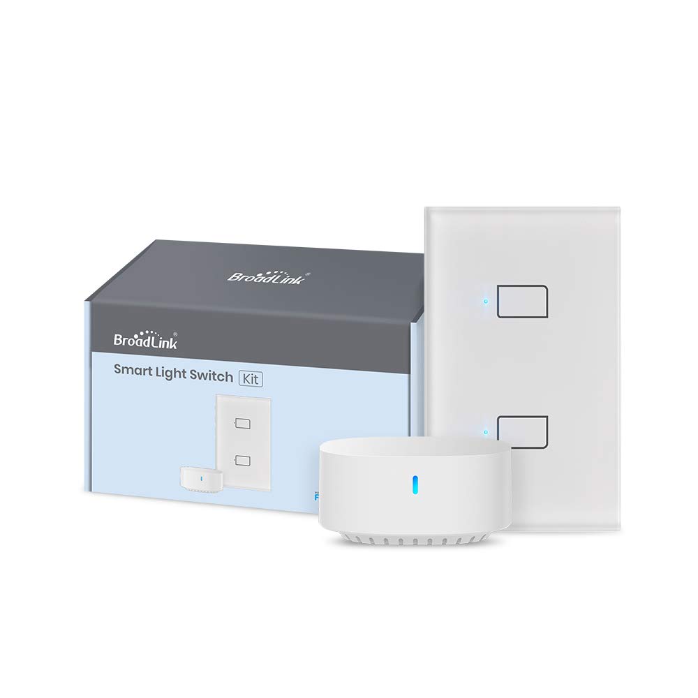 Broadlink S3 Hub shown with a Broadlink Smart Light Switch Kit, featuring a rectangular design.