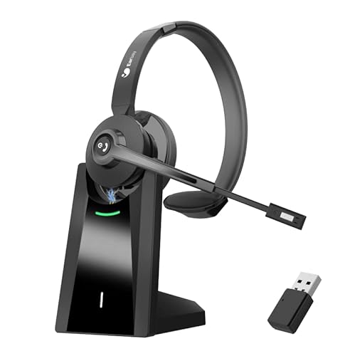 Earbay Bluetooth Headset,Wireless Headset With Microphone, Mute & Charging Dock, Single Headsets With Microphone, Noise cancelling &USB Dongle,For PC/Zoom/Skype/Home/Office/Meetings