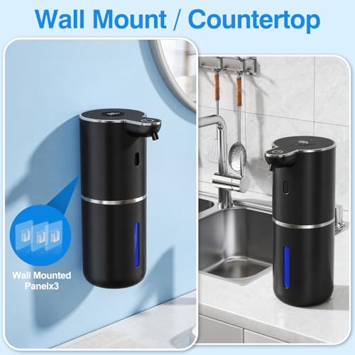 Image of Fachixy Automatic Liquid Soap Dispenser Touchless, Smart Digital Display | 12.8oz /380mL, Up to 90 Days Battery Life, 6 Adjustable Level, Rechargeable, Wall Mountable IPX5 for Kitchen & Bathroom, Black