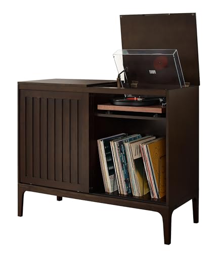Crosley Furniture Asher Media Console and Record Player Stand with Storage for Vinyl Records, Dark...