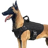 Prupet Tactical Dog Harness, Military Style Dogs Vest Adjustable Soft Padded with Metal Buckle Easy Control Handle for Service Training Hiking Black L