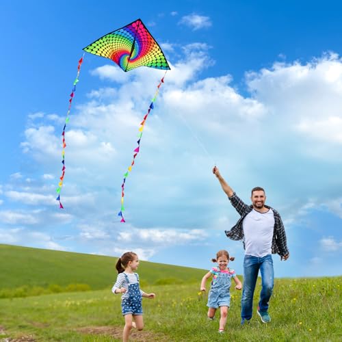 Xida Delta Kites for Kids and Adults, Large Kite Easy to Fly, Beginner Kite for Children, Multi-Colors Tails in Different Ways of Use, with Handle and String - Thumbnail 4