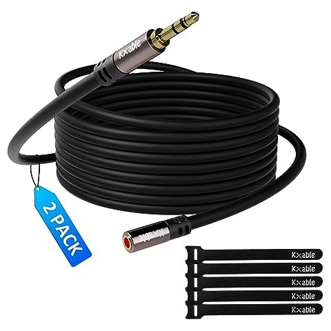 3.5mm Extension Cable 4 Feet (2 Pack), Male to Female Auxiliary Audio Stereo Cable, Headphone Extension Cord, Hi-Fi Sound, Gold Plated Connectors, OFC Core, Black Cable (with 5 pcs Cable Ties) Cover