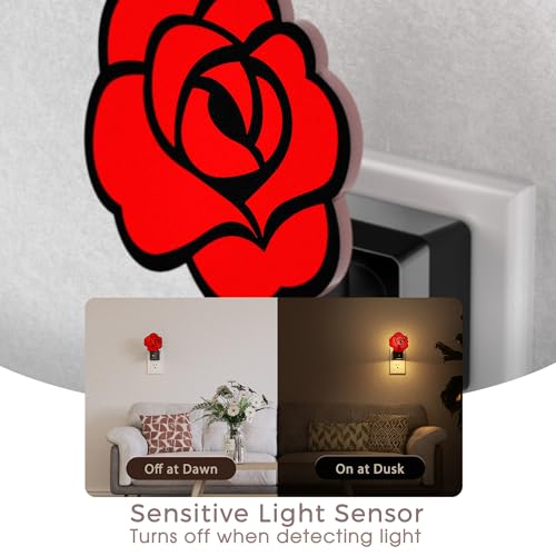 Image of Briignite Flower Night Light 1 Pack, Rose Night Lights Plug into Wall Dimmable, LED Nightlight with Dusk to Dawn Sensor, Adjustable Brightness, for Bathroom Bedroom Hallway, 3000K Warm White