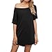 YANFANG Vestido De Camisetas con Hombros Descubiertos para Mujer Vestidos Corto Suelto Manga Corta Verano,Mini TúNica Suelta Informal Vestidos,Negro,Vino,Verde,S, M, L, XL, XXL