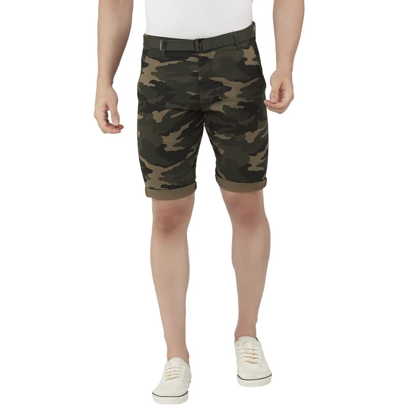 Image of BEEVEE Mens Camouflage Printed Fixed Waist 3 /4th with Belt.