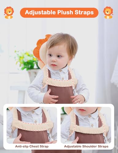 Image of JunNeng Baby Head Protector Backpack for Walking Crawling, Yellow Lion Mesh | Soft, Breathable, Adjustable, Baby Fall Back Head Protector for Falling