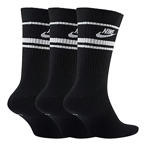 Nike Men`s Everyday Essential Crew Socks 3 Pack (Black(Cq0301-010)/White, Large) #TOP1