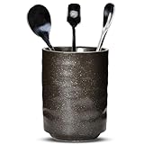 U-TIMES Ceramic Spoon Holder for Coffee Bar, Upright Tea Spoon Holder Cup, Coffee Stirrers Straws Stir Stick Holder, Grey Starry Sky