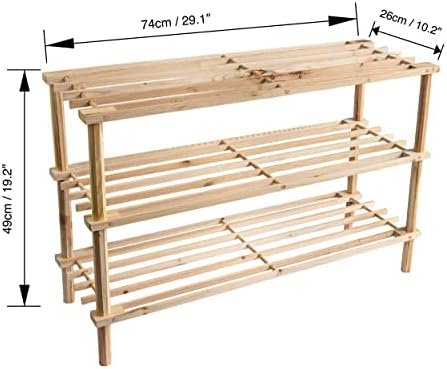 ABN Finest Wooden Shoe Rack 3 Tier Stand Holder Storage Unit Shelf Shelving Organizer Small Tall Narrow Slim Thin Stackable Under Stairs Porch