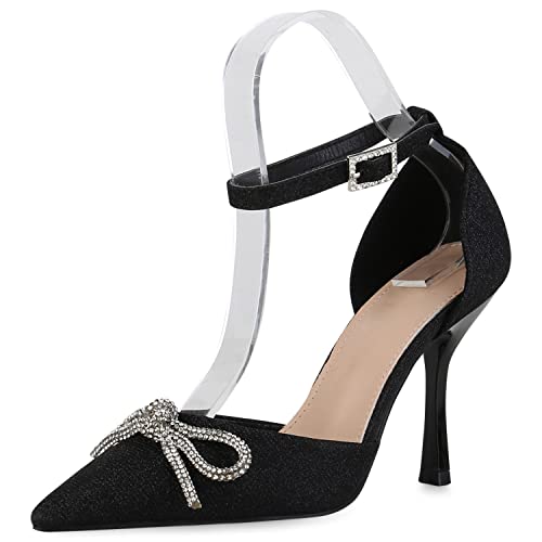 VAN HILL Damen Spitze Pumps Party Stiletto Schuhe Strass High Heels...