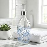 FYSUIMU Blue Floral Soap Dispenser Clear Glass Dispenser wit...