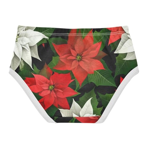 Cotton Toddler Underwear Floral White Red Poinsettia Flowers Green Panties Little Girl Designer Undies Kids Briefs 2t2