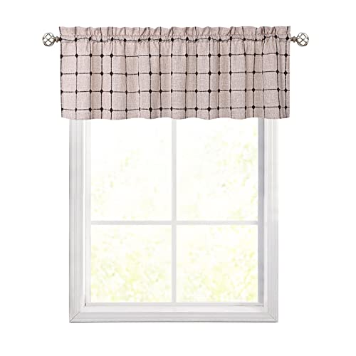 Caromio Farmhouse Valances For Windows Kitchen Bedroom Boho Gingham Linen Window Valance Curtains (Brown, 52X15 Inches) #TOP1