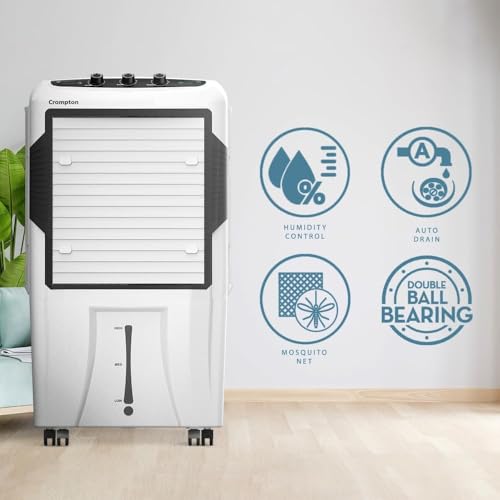 Image of Crompton Optimus Comfort 80L Desert Air Cooler for Home | Honeycomb Pads | 5500 m3 /hr Air Delivery | Humidity Control | Everlast Pump | Low Noise | Auto Fill | White (80 Liter)