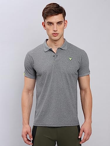 Image of TECHNOSPORT Men's Polyester Slim Fit Self-Design Short Sleeve Polo Matpiq T-Shirt with Anti Microbial, Techno Dry for Regular and Casual Use