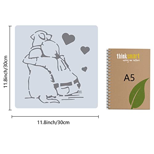 GORGECRAFT 12" Banksy Woman Stencil Reusable Dog Love Template Animals Interior Exterior Wall Painting Stencils for Painting Art Craft Drawing Decorative Fabric Wood Wall Home Decoration - Image 2