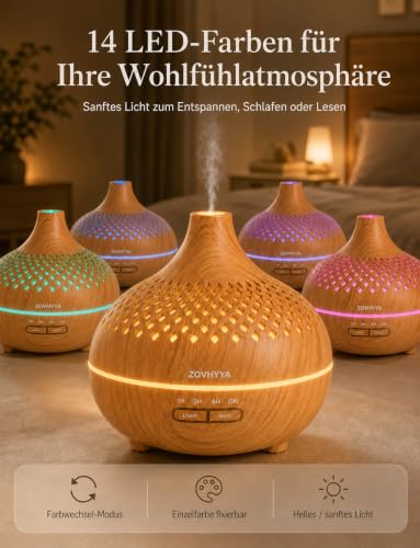 500ML Aroma Diffusor Aromaterapimaskin med 14 LED Luftfuktare Diffusor Fjärrkontroll 4 Timer 2 Spraymönster – Bild 3